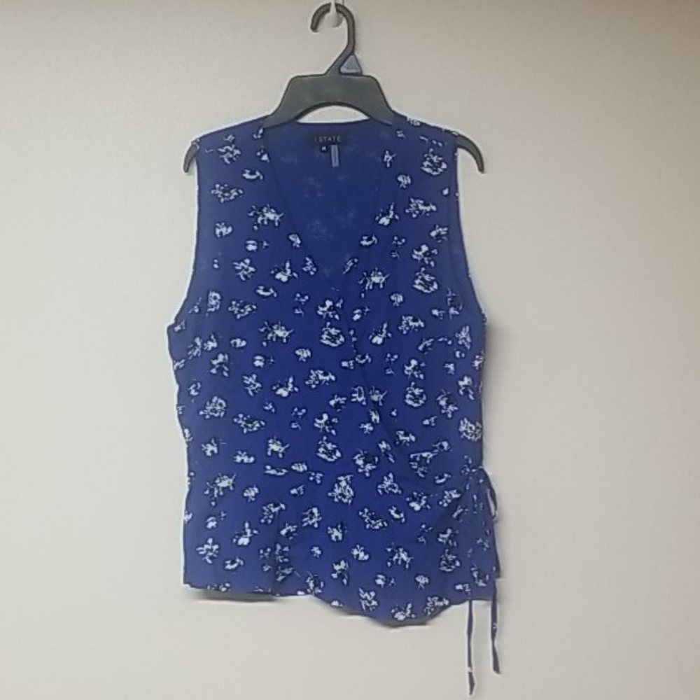 1. State Sleeveless Wrap Floral Blouse